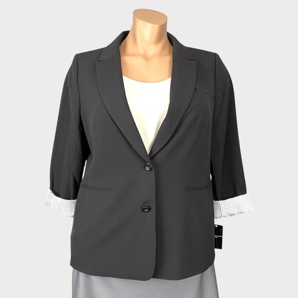 Tahari ASL Womens Plus Black 2 Button Roll Tab Jacket Career Blazer size 18W - Picture 1 of 15